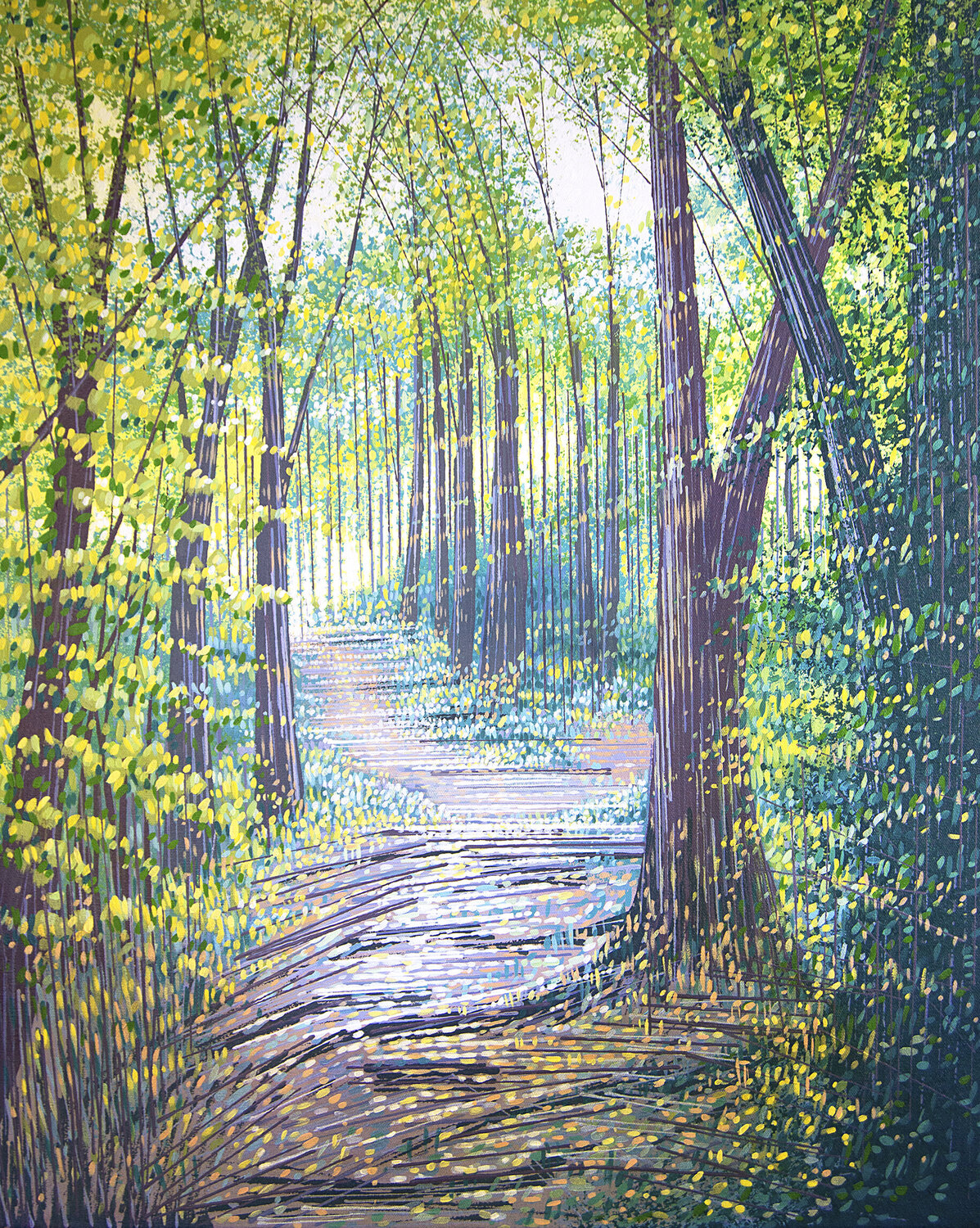 Sunlit Spring Forest Path Marc Todd Original painting for sale