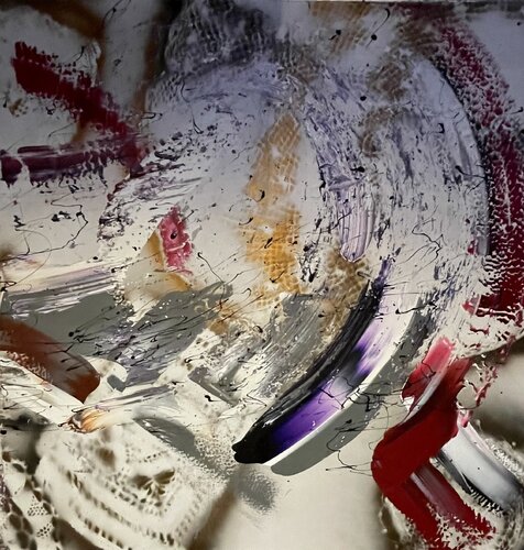 Abstract with red purple and gold by Tiny De Bruin, Painting for Sale on Select