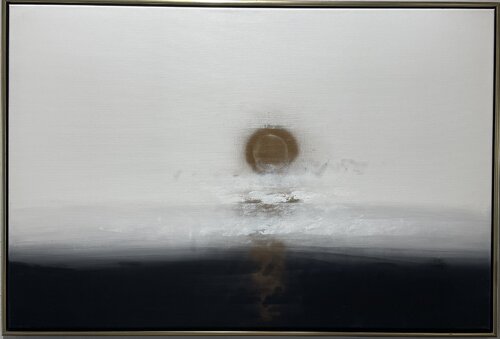 Misty landscape with golden sun by Tiny De Bruin, Painting for Sale on Select