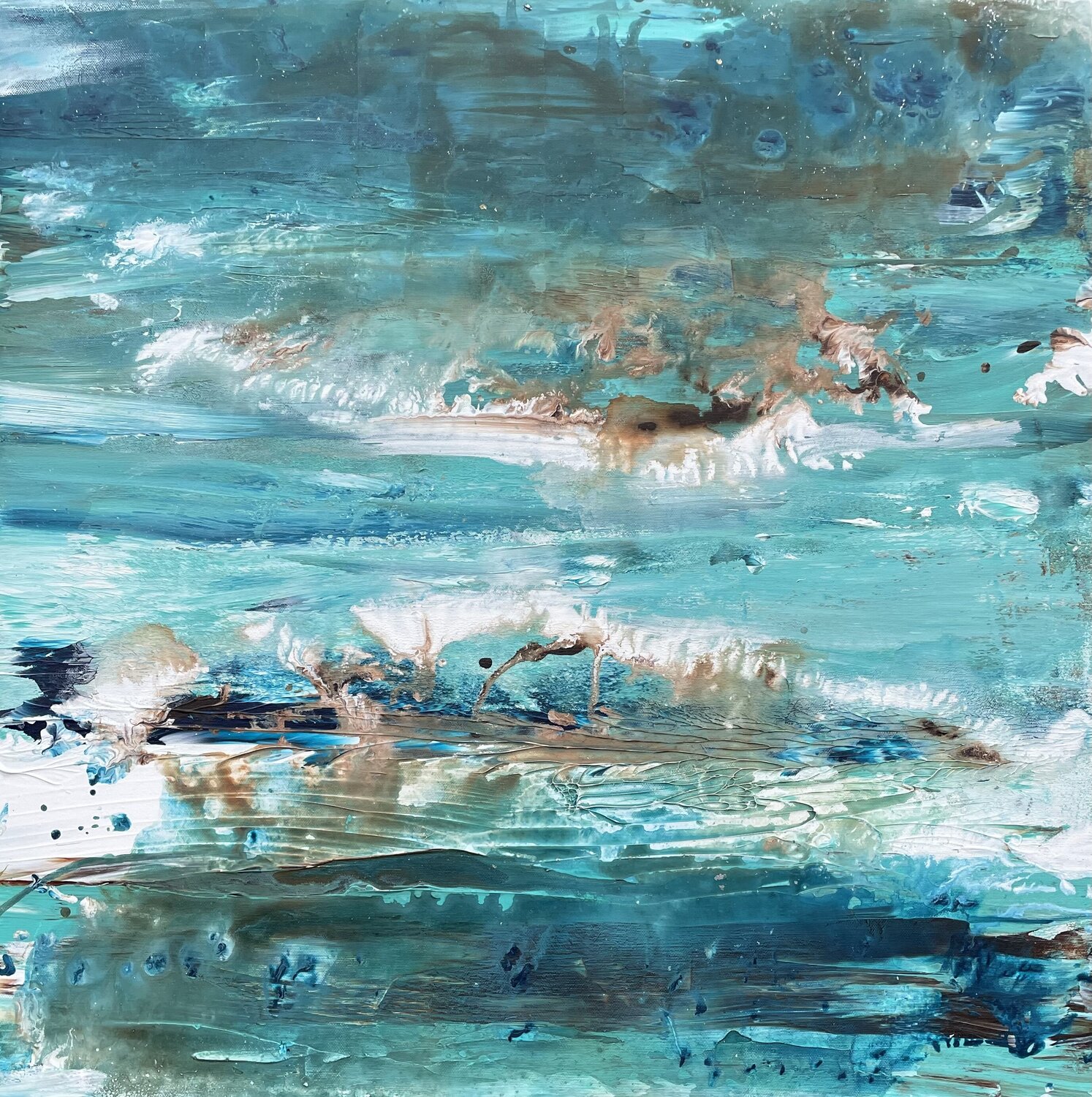 Azure Horizons: Where Sea and Above Collide 1 Tiny De Bruin Original painting for sale
