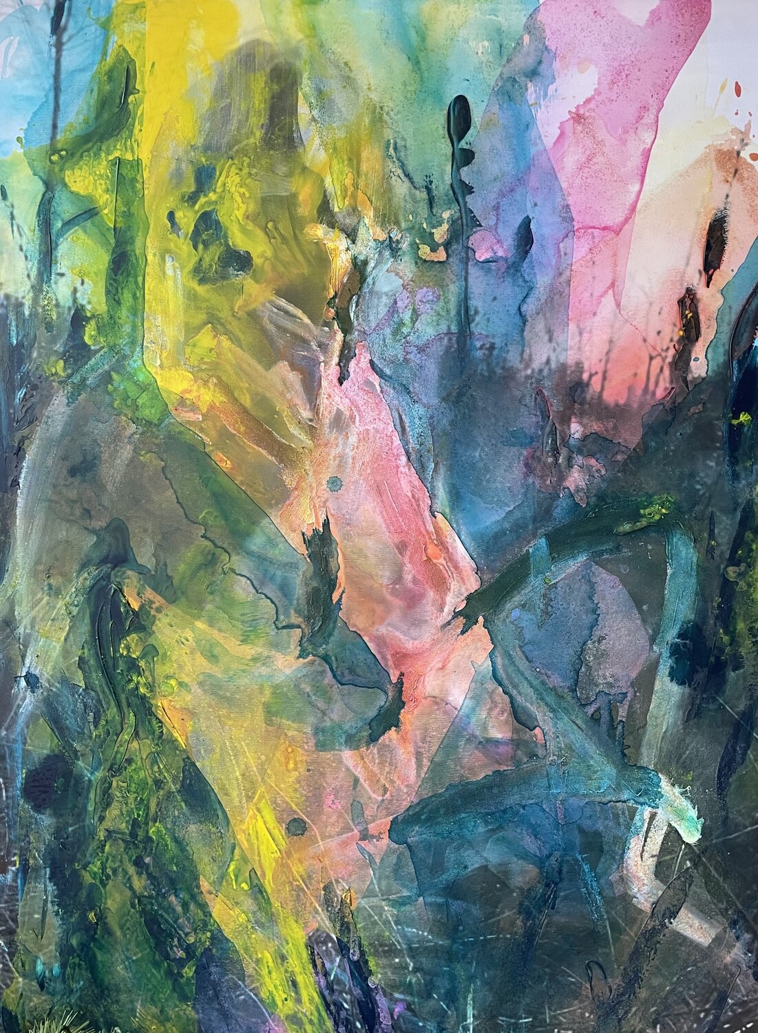 Abstracted woman colorful Tiny De Bruin Original painting for sale