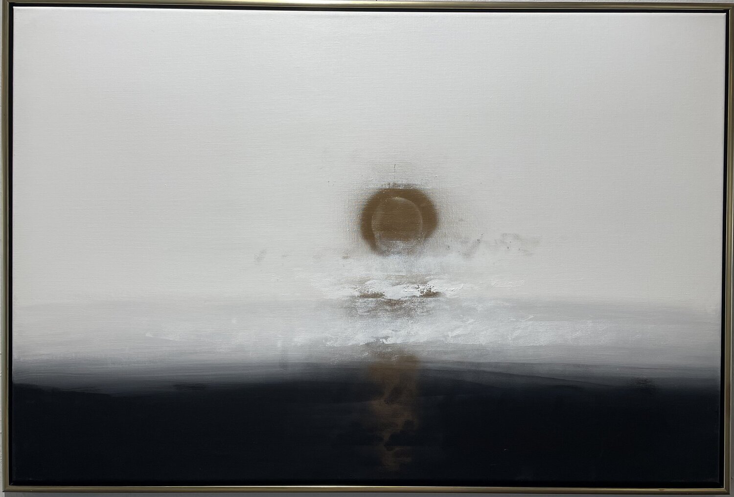 Misty landscape with golden sun Tiny De Bruin Original painting for sale