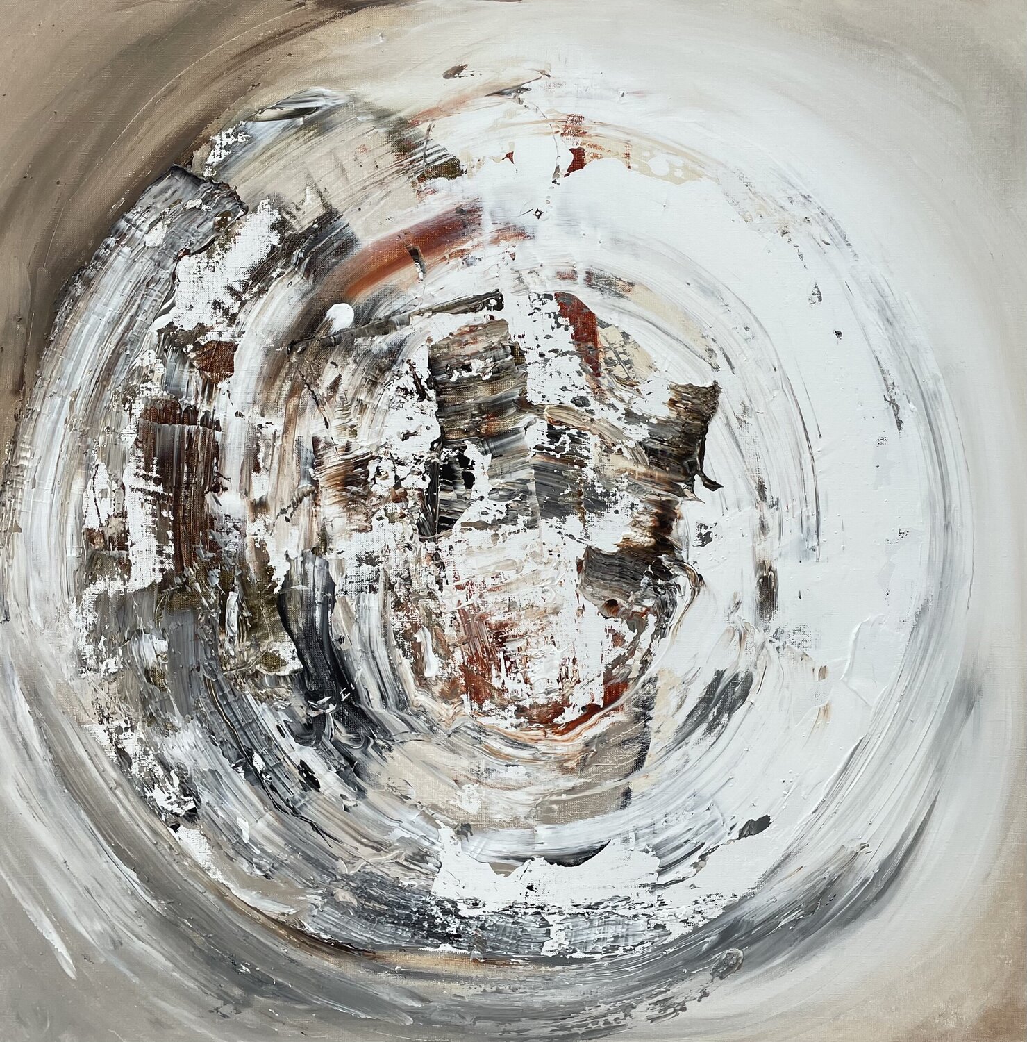 Circle in brown Tiny De Bruin Original painting for sale