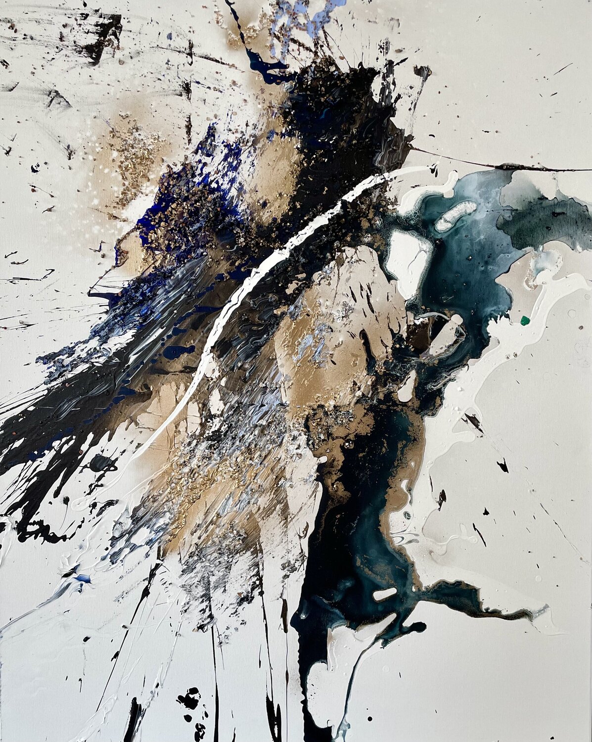Blue abstract Tiny De Bruin Original painting for sale