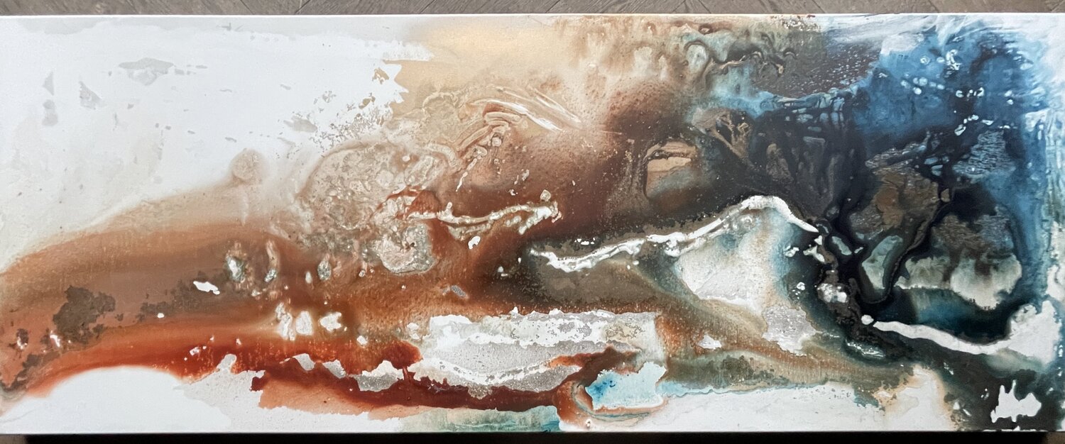 Floating shades landscape green blue Tiny De Bruin Original painting for sale