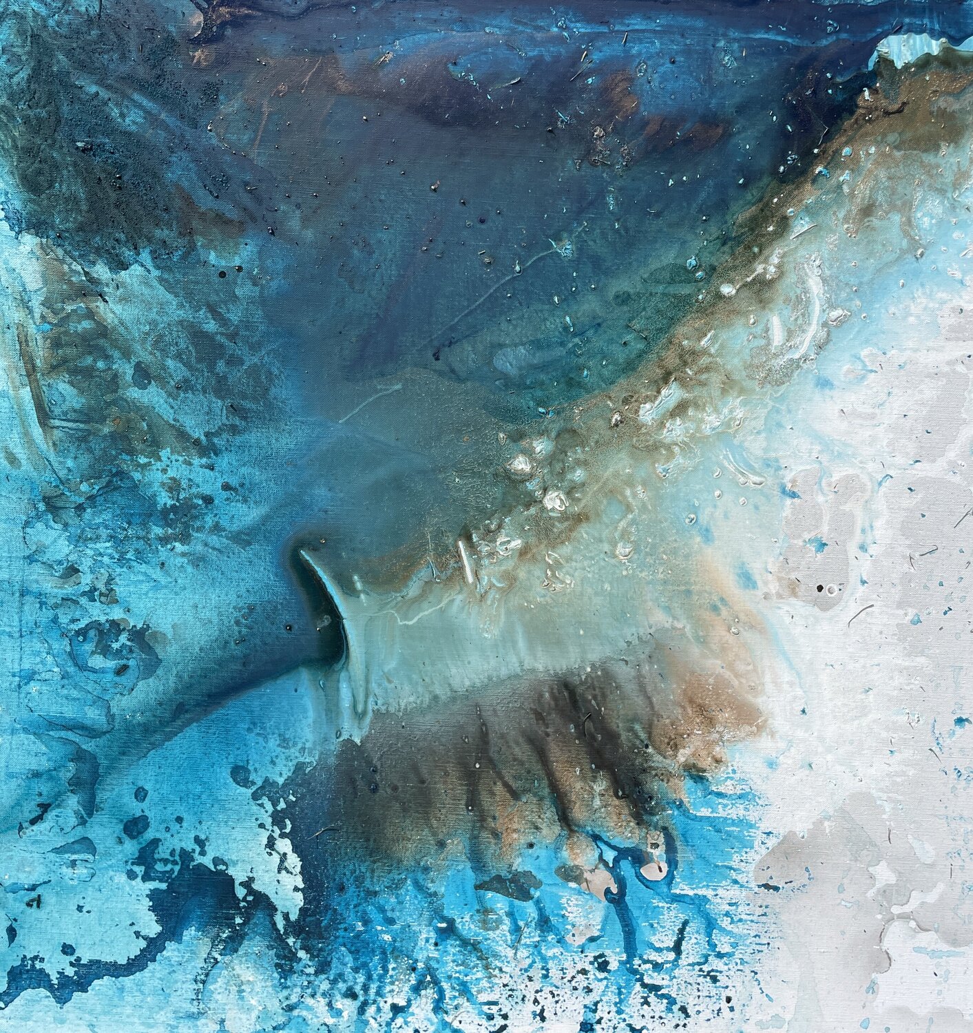 Deep blue with golden Tiny De Bruin Original painting for sale
