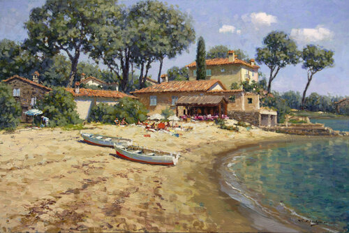 Beach in St. Tropez by Vadim Dolgov, Painting for Sale on Select