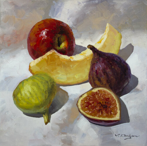 Fruits on white cloth by Vadim Dolgov, Painting for Sale on Select