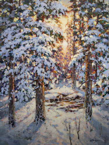 Winter sunset by Vadim Dolgov, Painting for Sale on Select