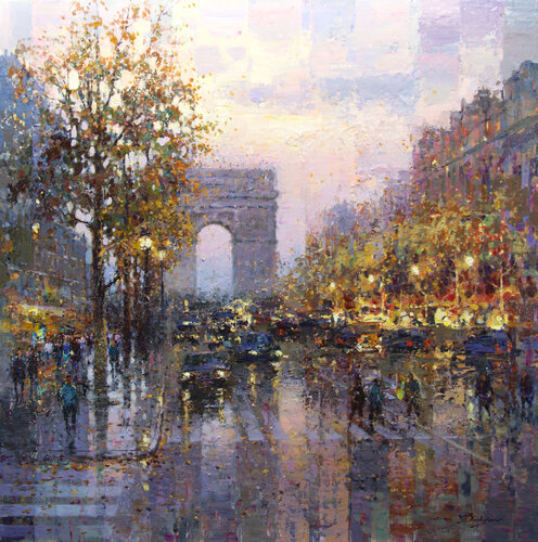 Dusk in Paris by Vadim Dolgov, Painting for Sale on Select