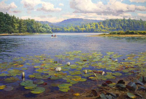 Canoeing Through Sunshine by Vadim Dolgov, Painting for Sale on Select