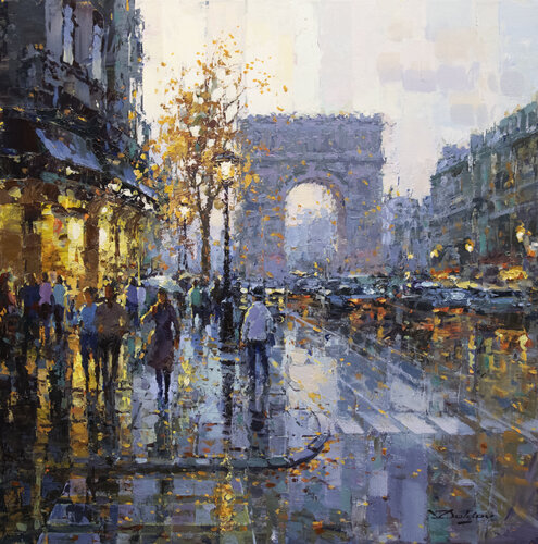 Walking in Paris by Vadim Dolgov, Painting for Sale on Select