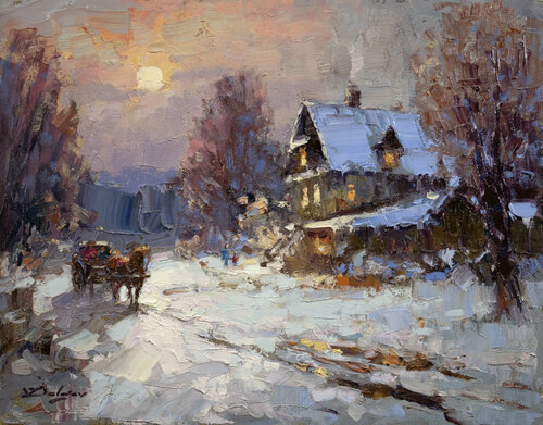 Moonlit night by Vadim Dolgov, Painting for Sale on Select