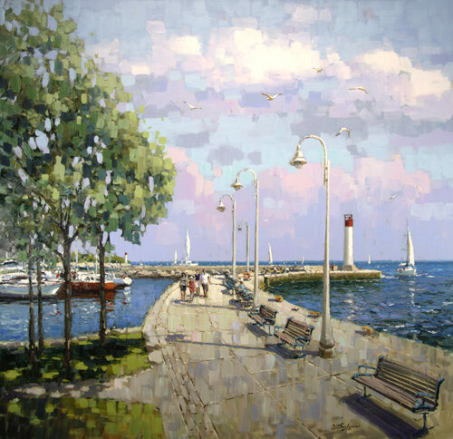 Afternoon at harbor by Vadim Dolgov, Painting for Sale on Select