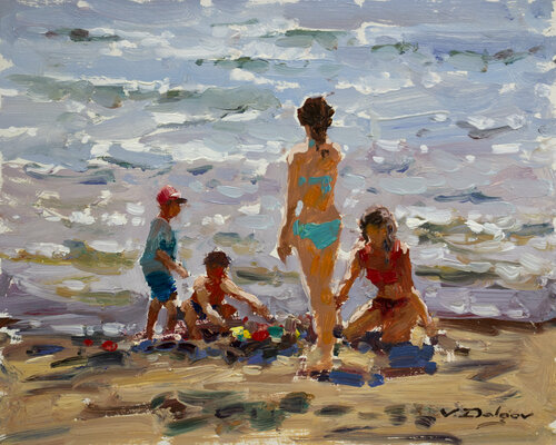 Beach fun by Vadim Dolgov, Painting for Sale on Select