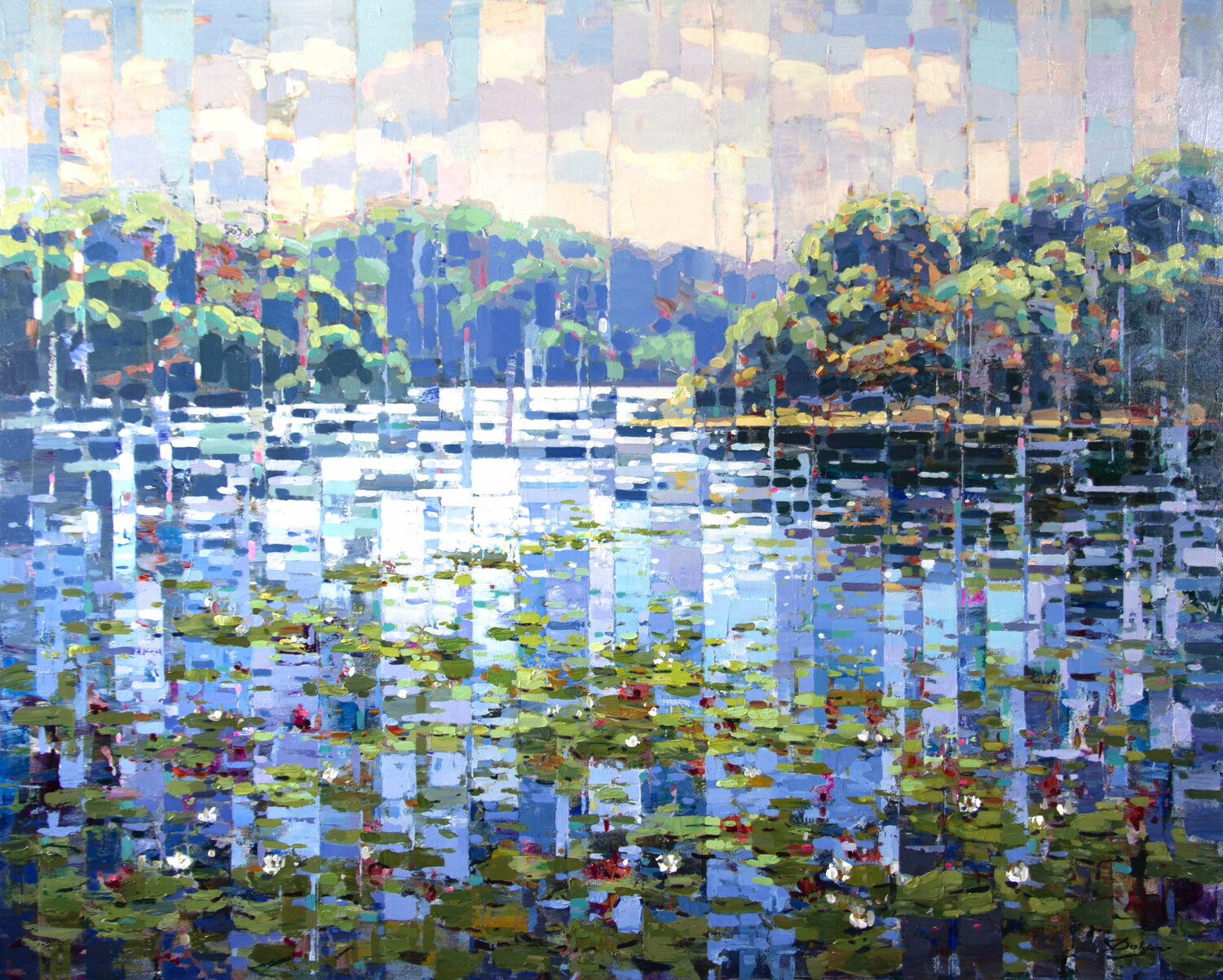 Lake with lily pads Vadim Dolgov Original painting for sale