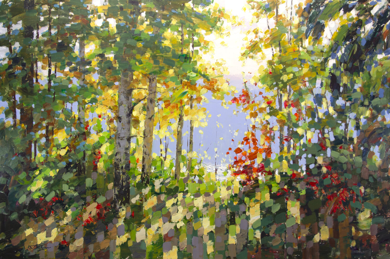 Autumn Trees by the Lake Vadim Dolgov Original painting for sale