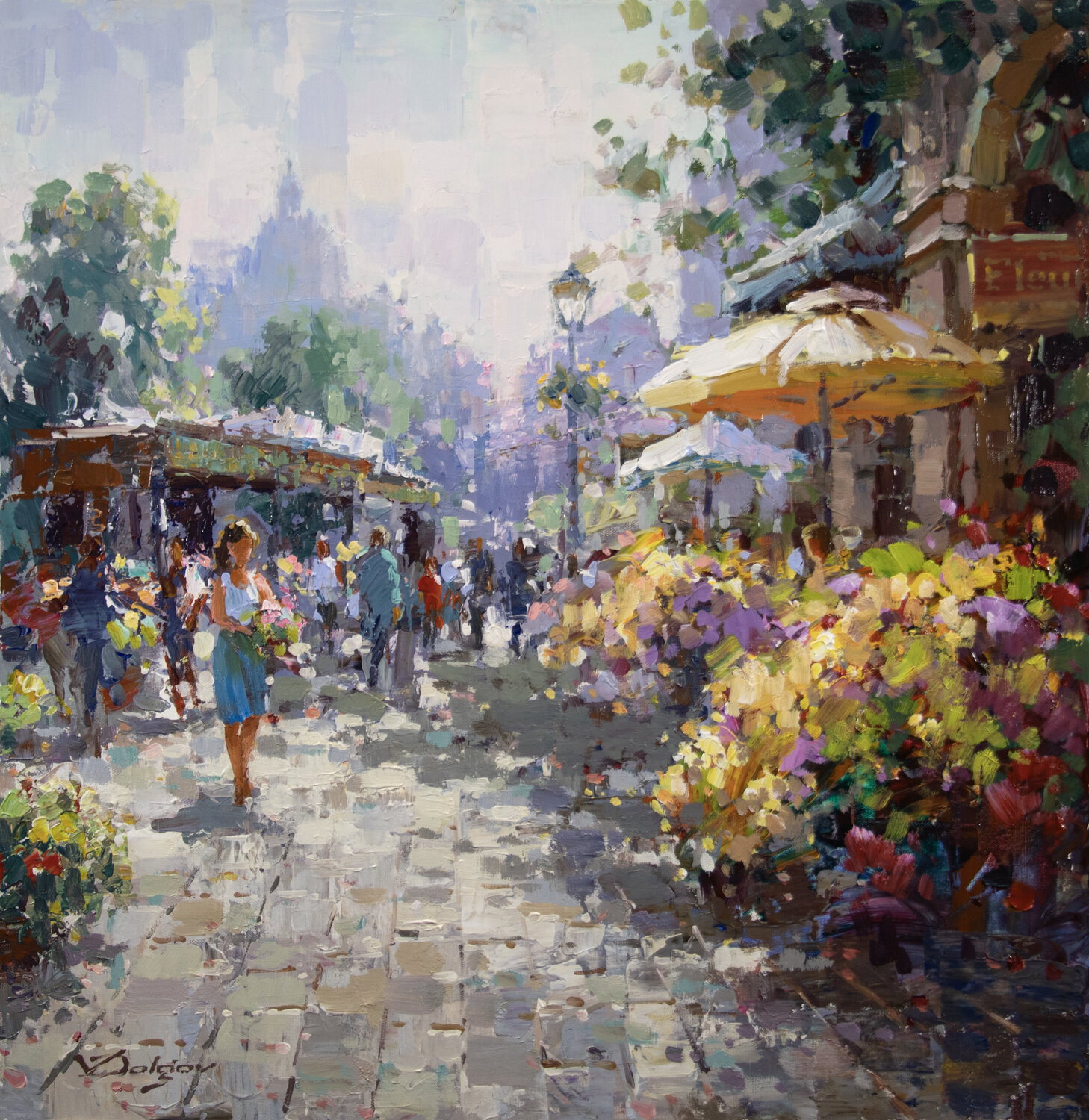 Flower Market Vadim Dolgov Original painting for sale