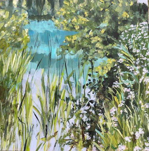 Blue Lake And Grasses by Nikki Wheeler, Painting for Sale on Select