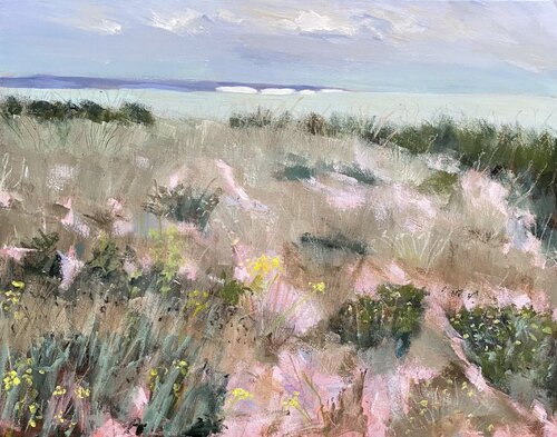 Beach And Distant White Cliffs by Nikki Wheeler, Painting for Sale on Select