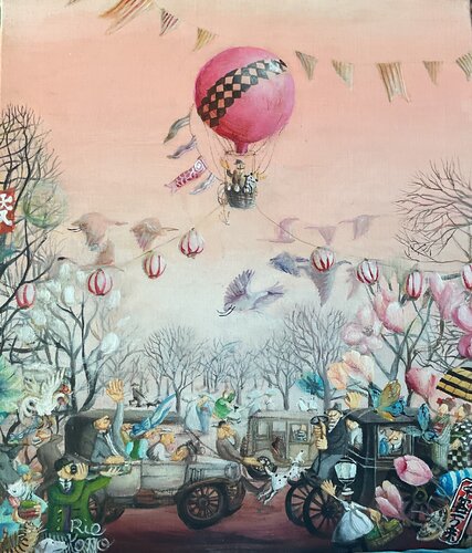 Welcome to this world! 千客万来 by Rie Kono, Painting for Sale on Select
