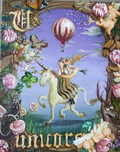 U is for unicorn by Rie Kono, Painting for Sale on Select