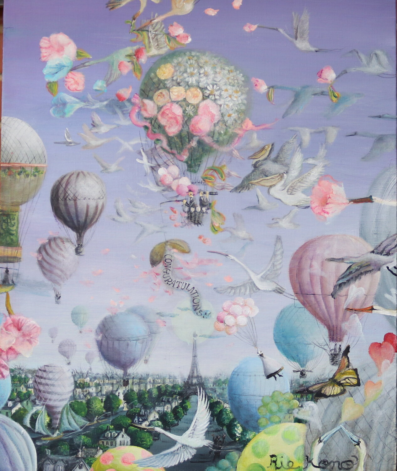 Do birds sing around flowers?Part2 Rie Kono Original painting for sale