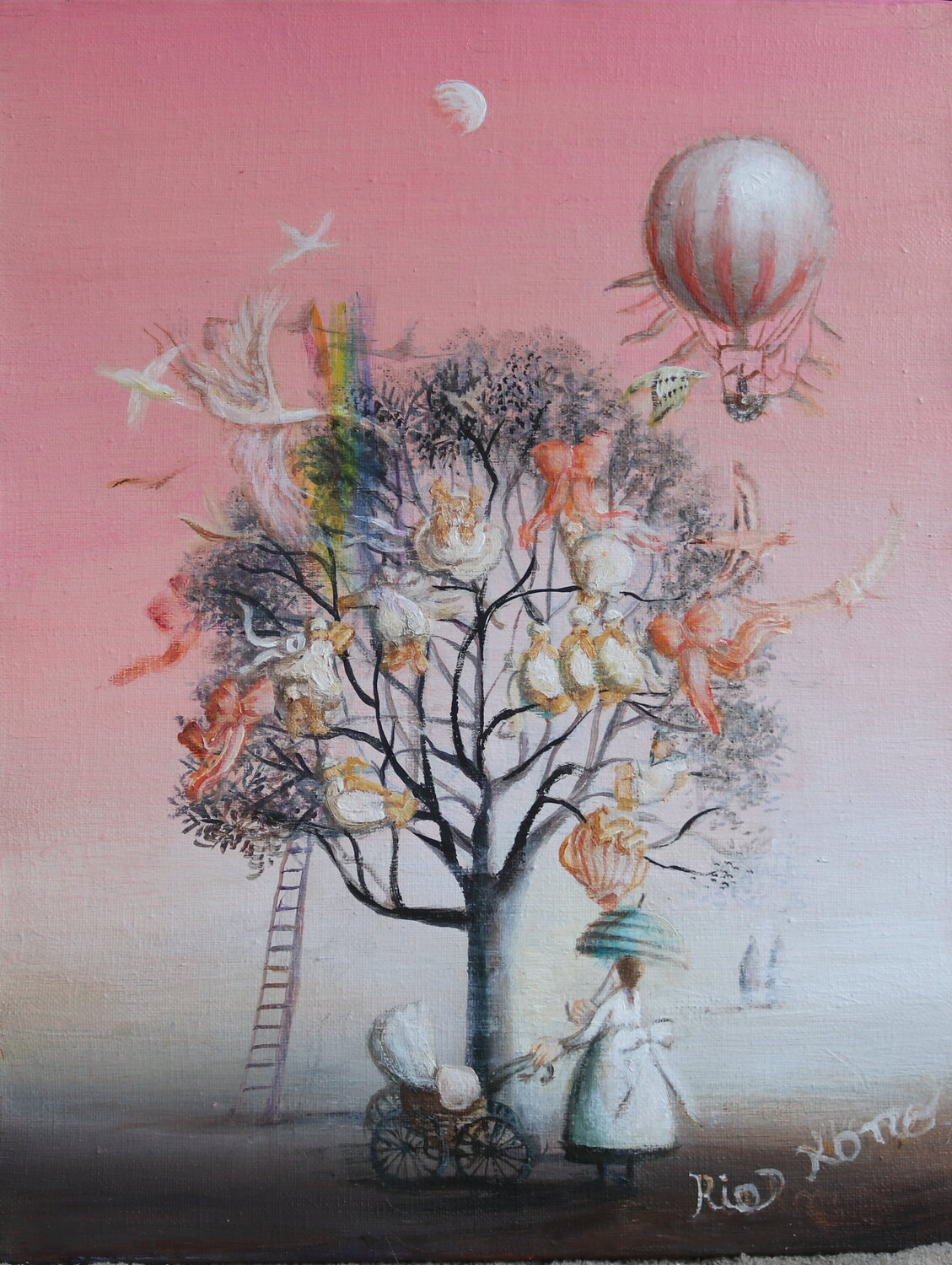 A tree for children Rie Kono Original painting for sale