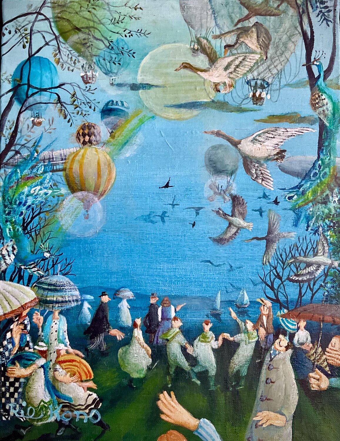 Enticed by the moonlight Rie Kono Original painting for sale