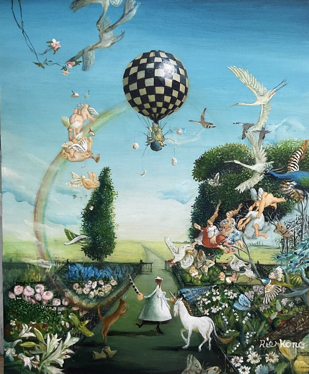 with Balloon Rie Kono Original painting for sale