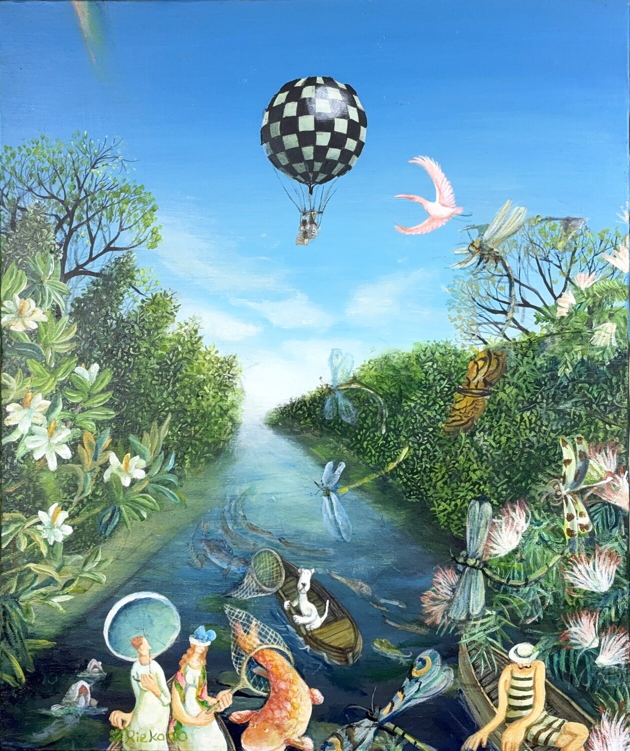 Large Fish: While on the balloon journey Rie Kono Originalgemälde zu verkaufen