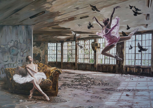 Ballet lesson VIII by Janusz Orzechowski, Painting for Sale on Select