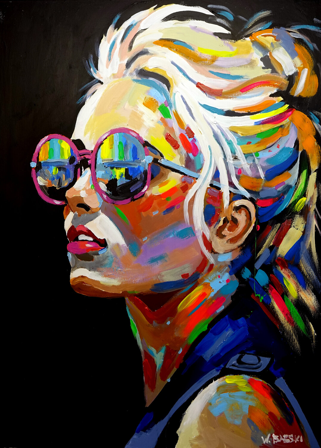 Girl with Sunglasses Wojtek Babski Original painting for sale