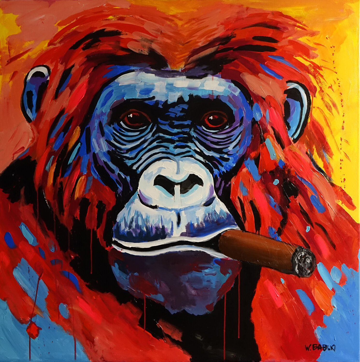 Red Gorilla Wojtek Babski Original painting for sale