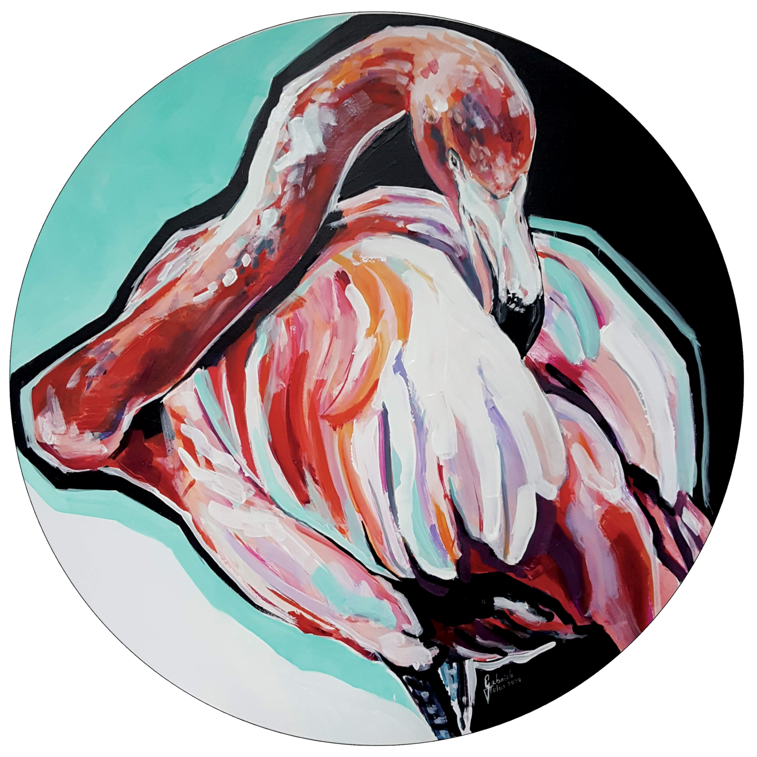Flamingo - fire Gabriela Holcer Original painting for sale