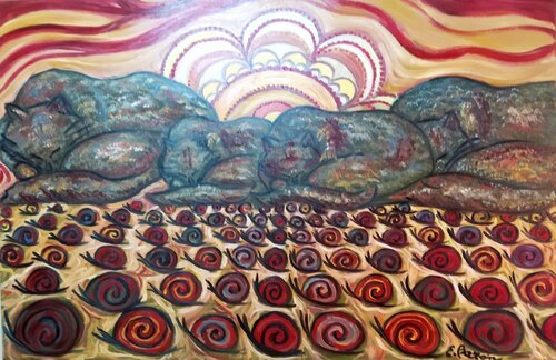 Montañas de gatos by Elena Barón, Painting for Sale on Select