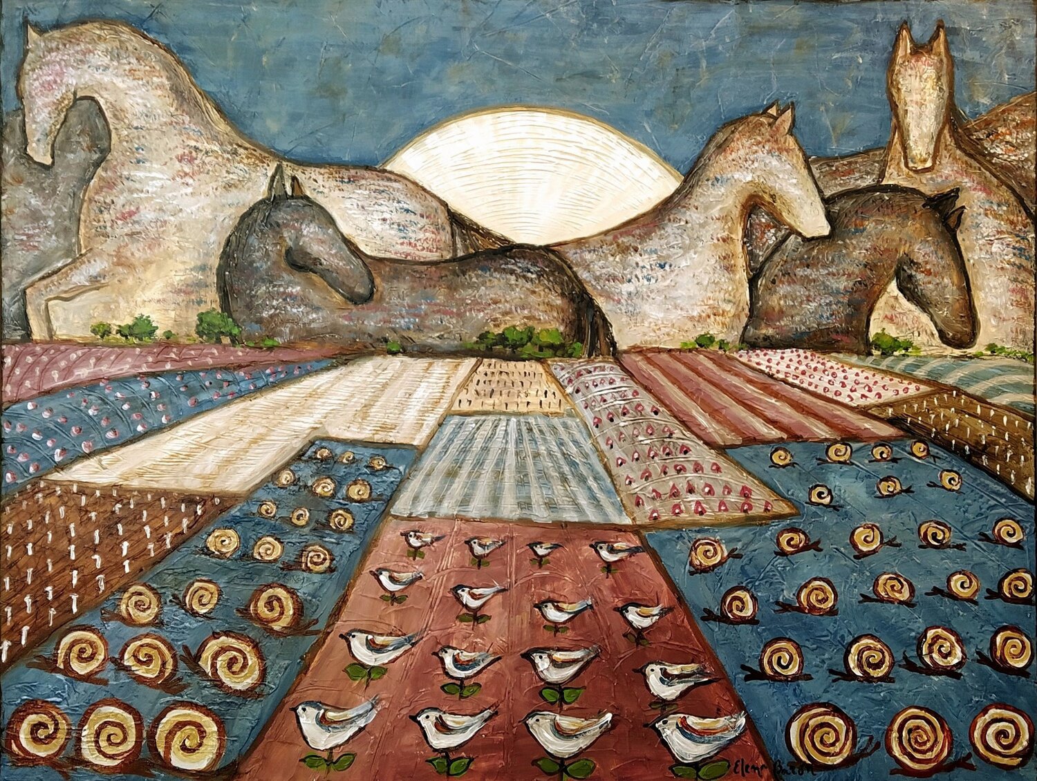 Montañas de caballos Elena Barón Original painting for sale