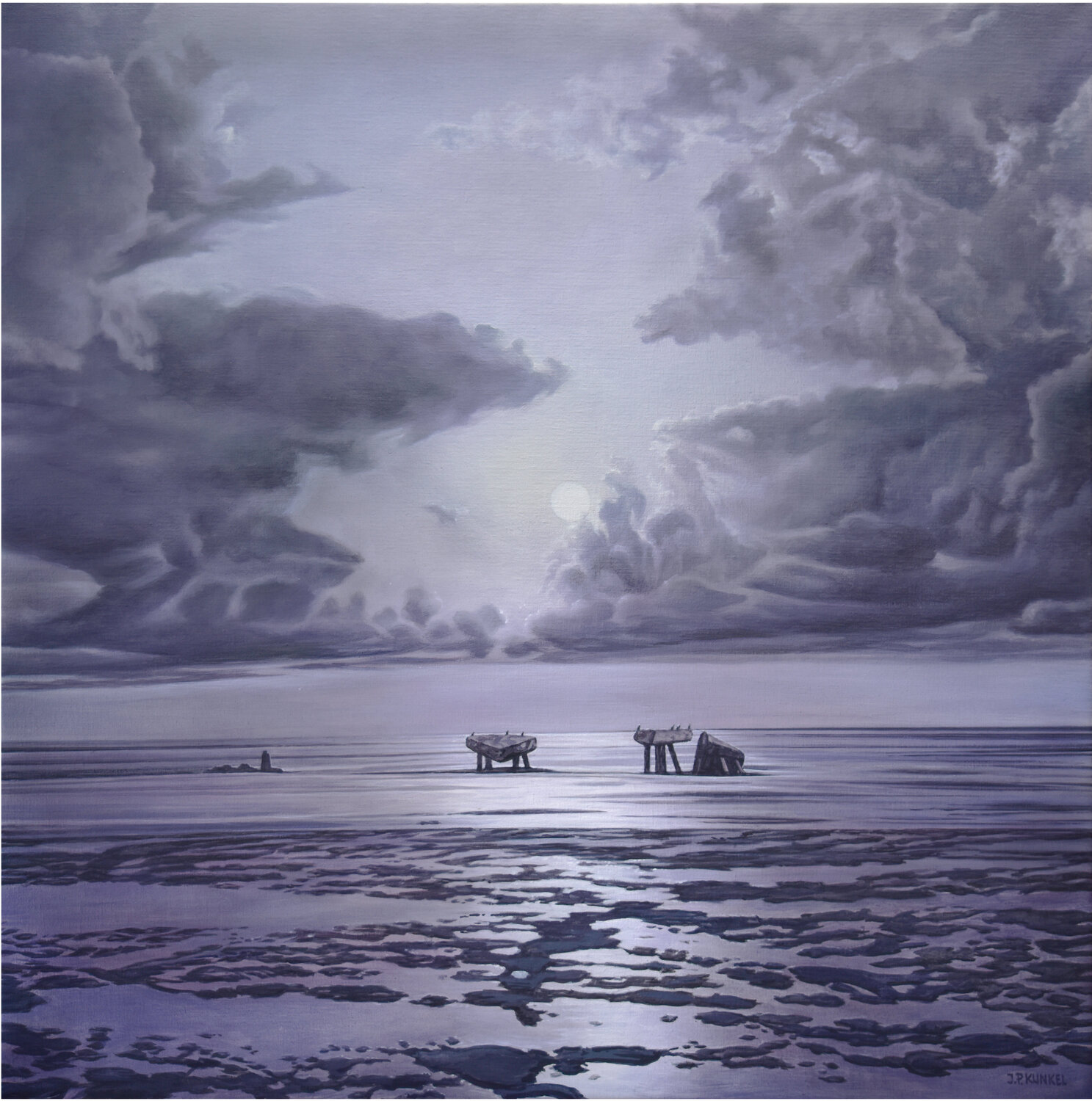 Syltimpression No. 30 - Seekühe im Mondlicht Jean-Pierre Kunkel Original painting for sale