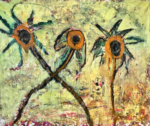 Three sunflowers by Charlie Patton, Painting for Sale on Select