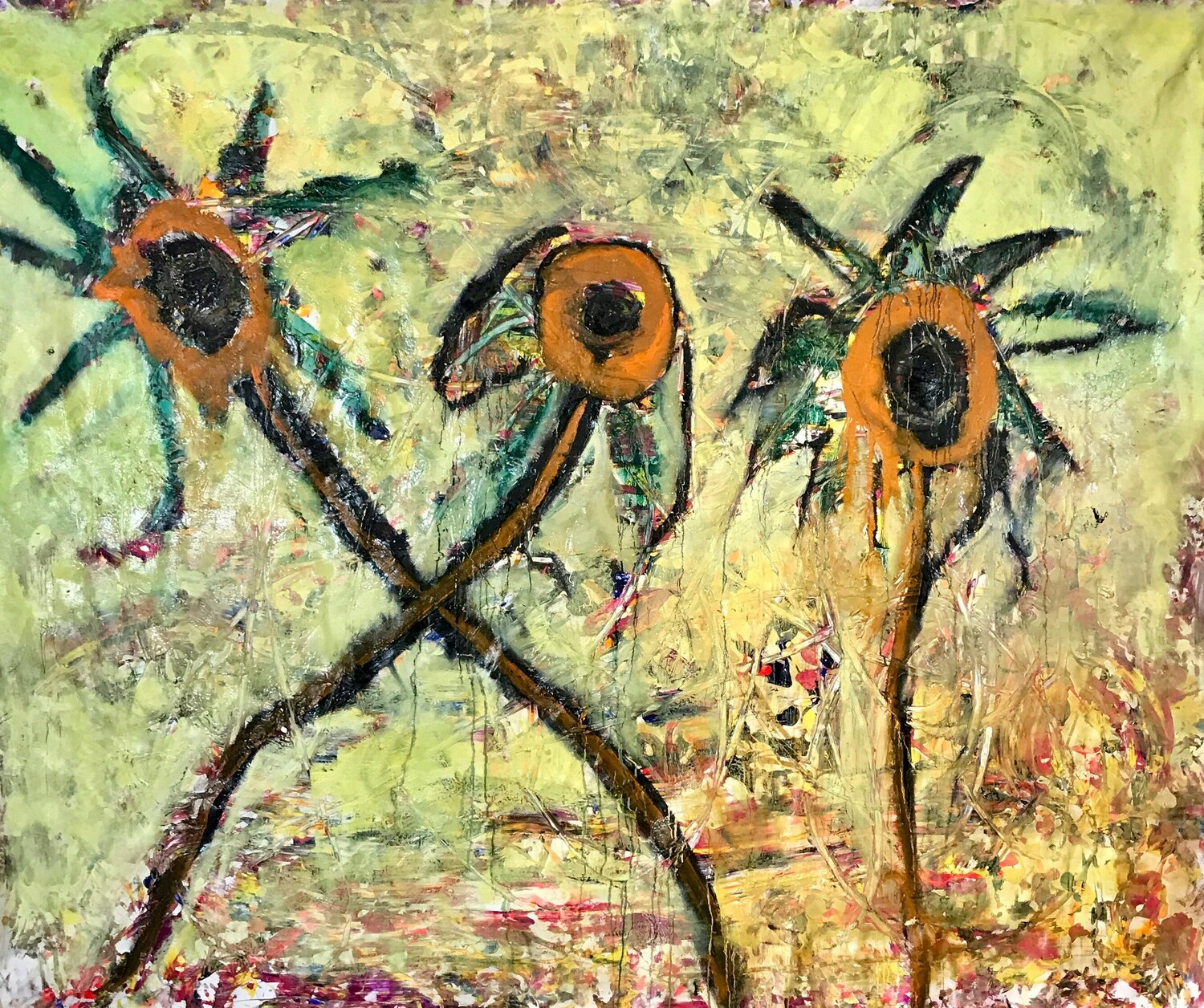 Three sunflowers Charlie Patton Original painting for sale
