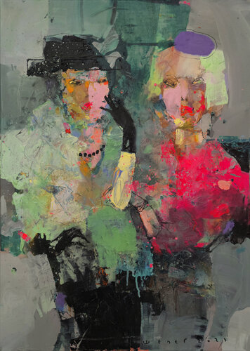 "Girlfriends' reunion" by Viktor Sheleg, Painting for Sale on Select