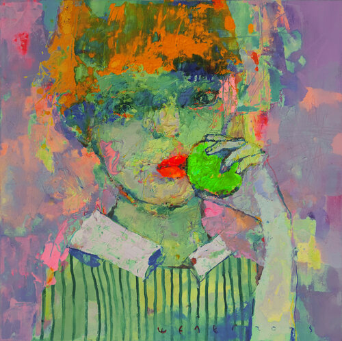 Green apple by Viktor Sheleg, Painting for Sale on Select