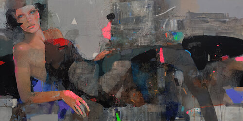 Chillin Lady on the couch by Viktor Sheleg, Painting for Sale on Select