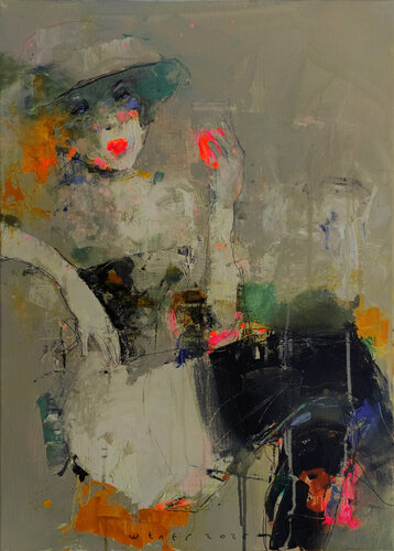 Woman with a Glass von Viktor Sheleg, Malerei kaufen auf Select