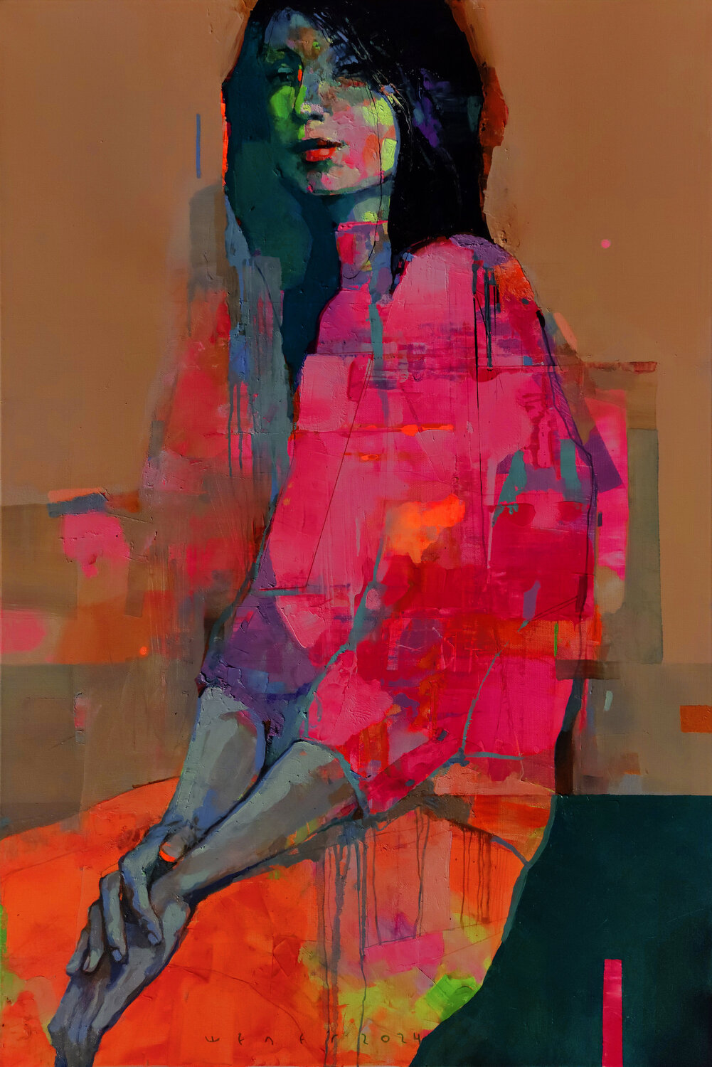 Peony Girl Viktor Sheleg Original painting for sale