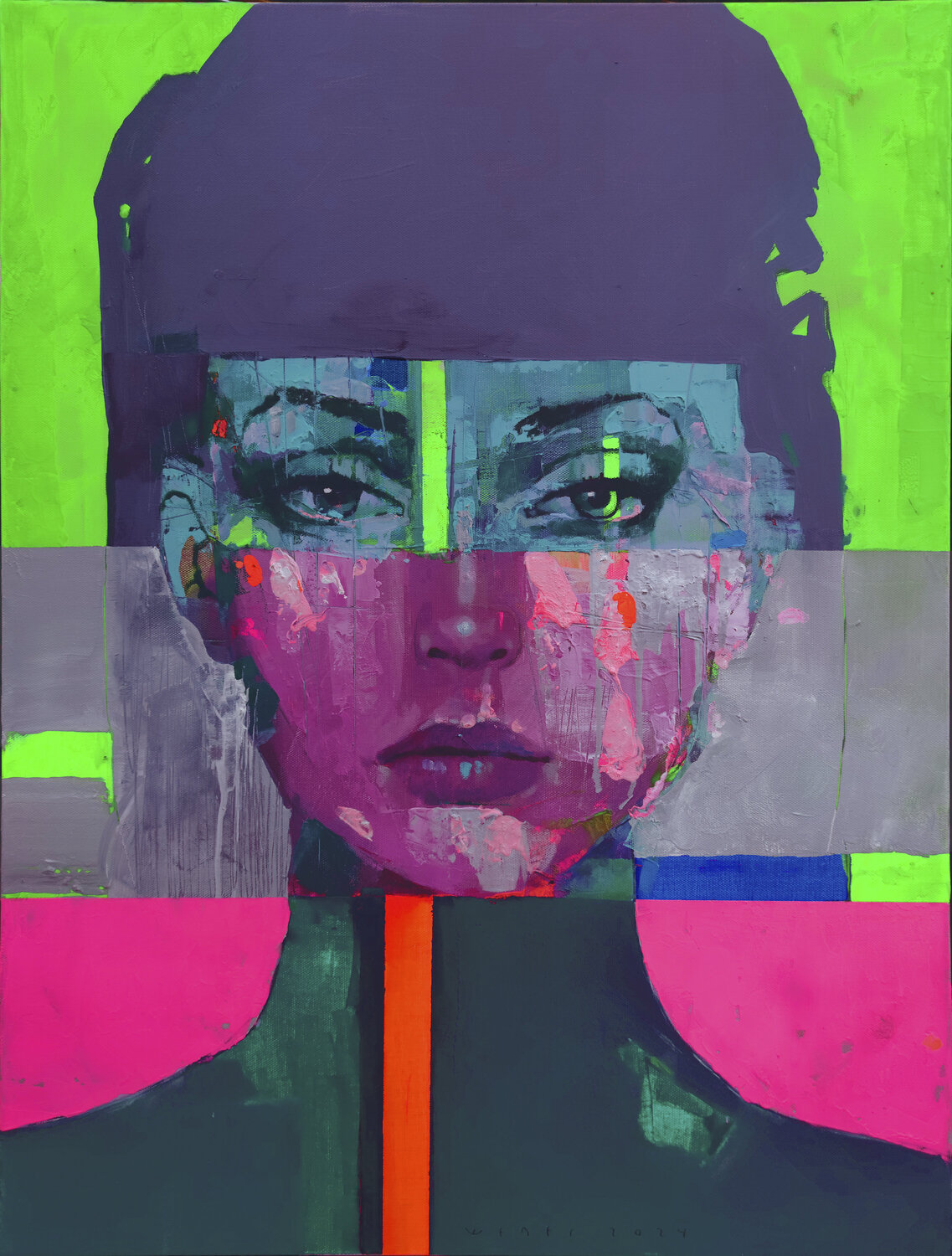 lady's face in Green Viktor Sheleg Original painting for sale