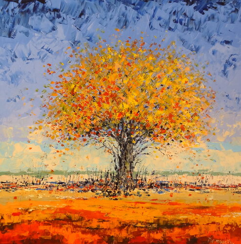 Golden leaves by Inelouise Mourick, Painting for Sale on Select