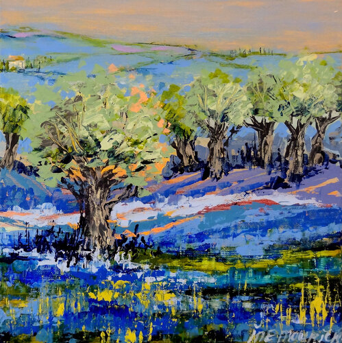 Purple fields  - (Framed) by Inelouise Mourick, Painting for Sale on Select
