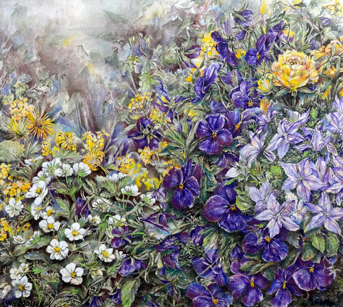 Garden flowers (Framed) by Inelouise Mourick, Painting for Sale on Select