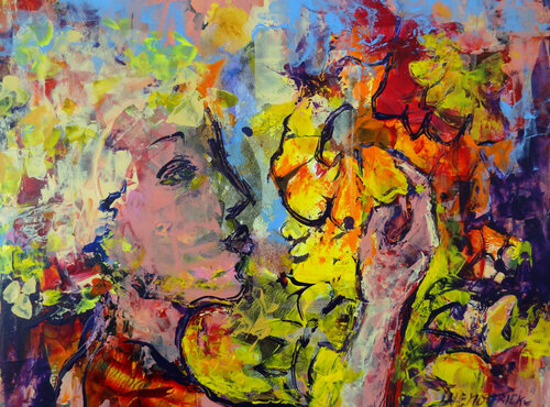 Woman in a spring garden (Framed) by Inelouise Mourick, Painting for Sale on Select